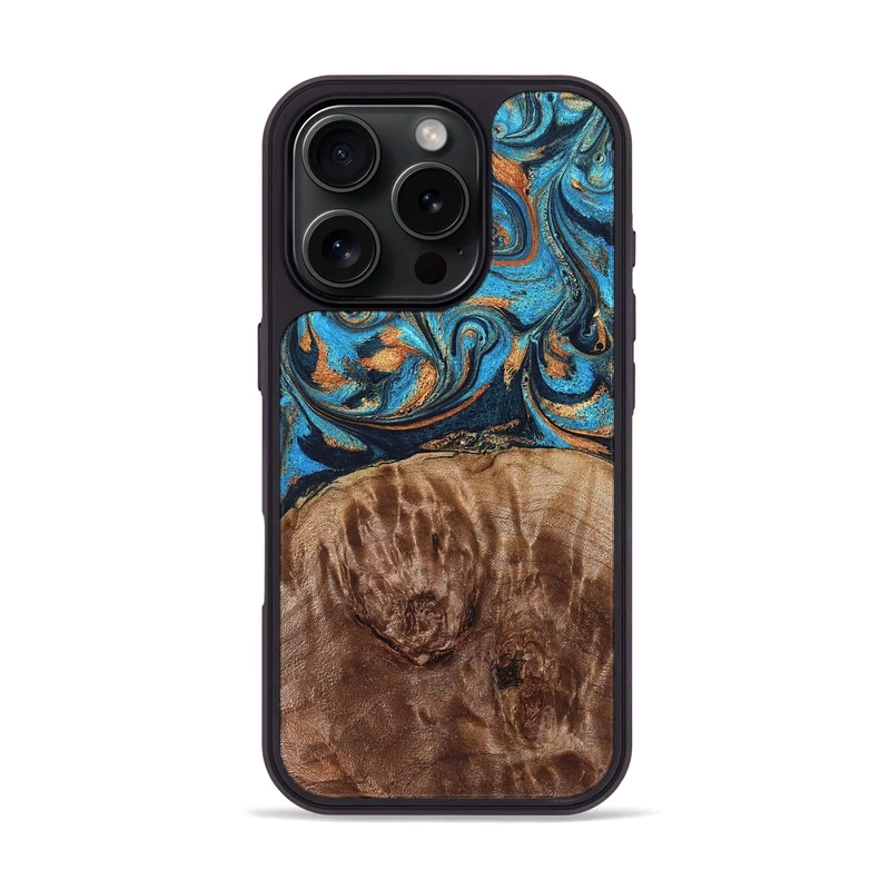 iPhone 16 Pro Wood Phone Case - Nautica (Teal & Gold, 829996)
