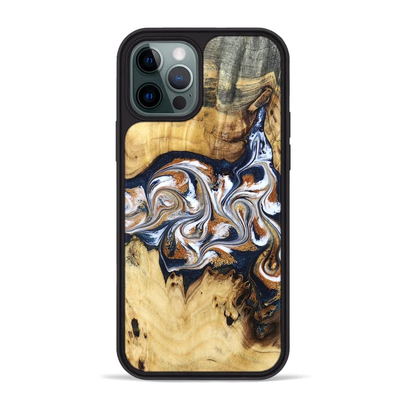 iPhone 12 Pro Max Wood Phone Case - Savanna (Teal & Gold, 830008)