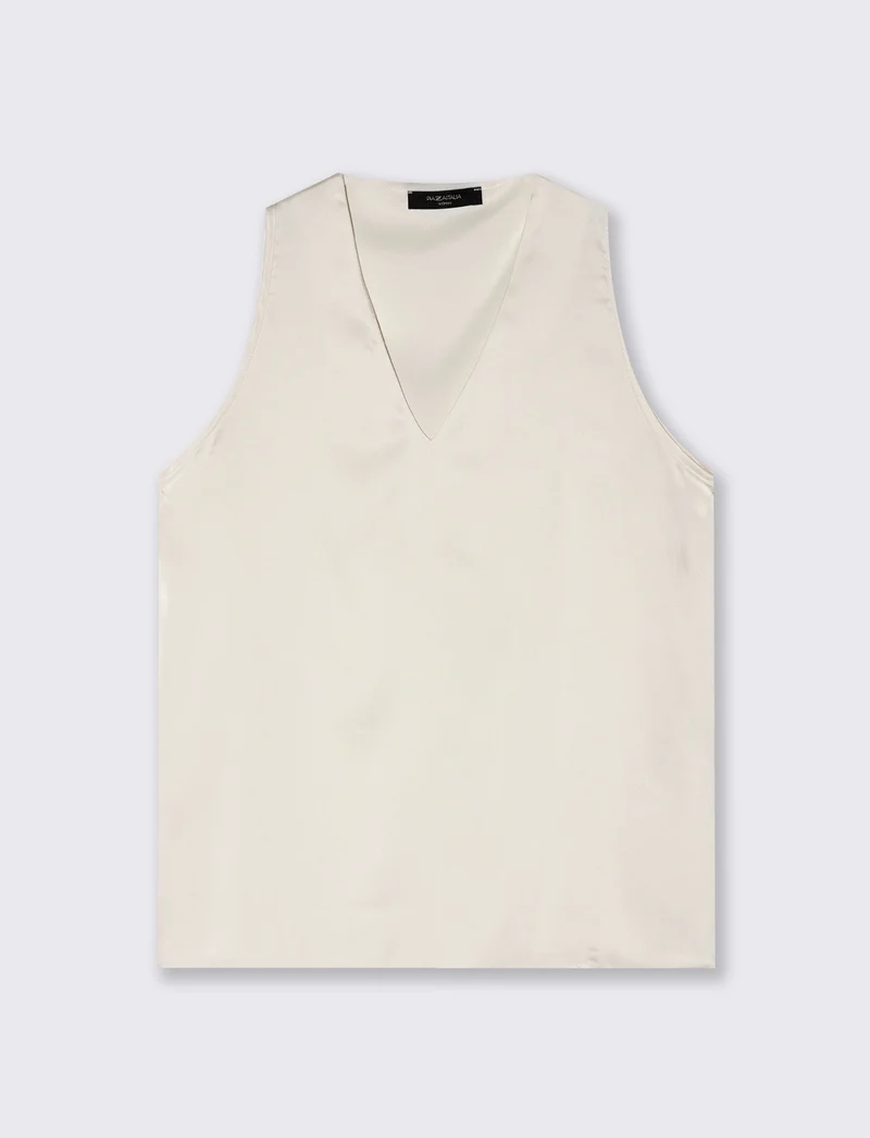 Top Scollo a V in Tessuto Leggero - Bianco panna