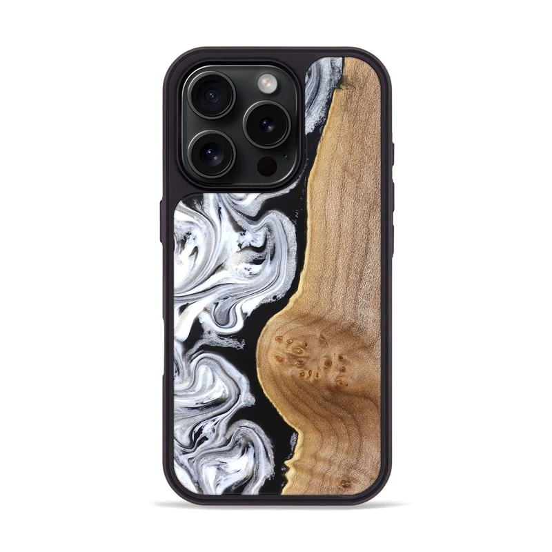iPhone 16 Pro Wood Phone Case - Rolland (Black & White, 830032)