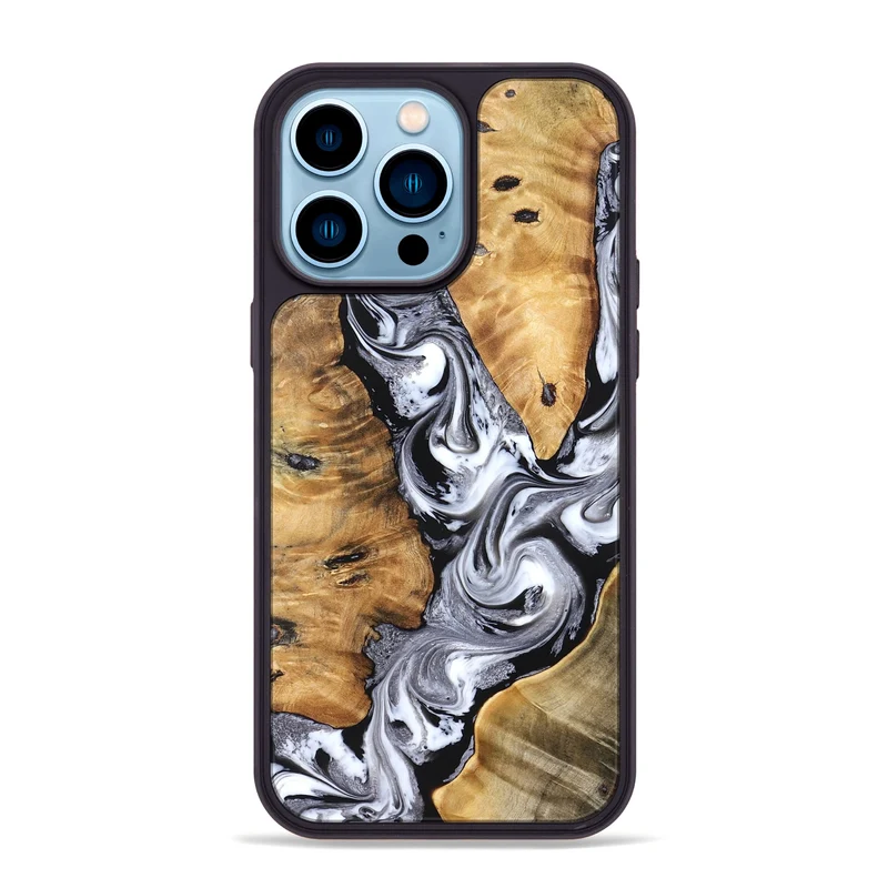 iPhone 14 Pro Max Wood Phone Case - Cloe (Black & White, 830041)