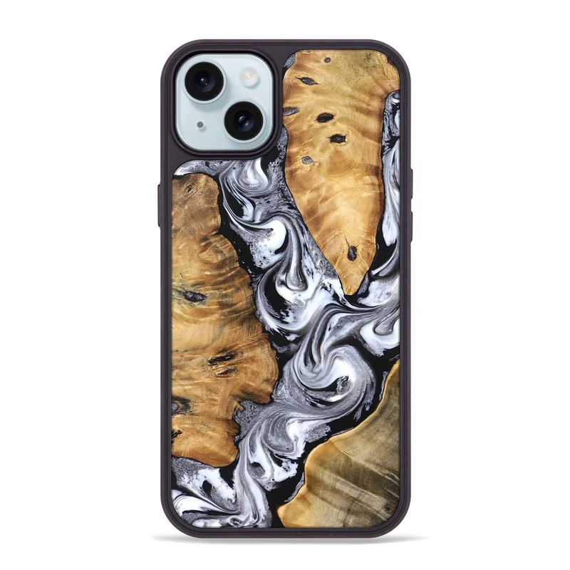 iPhone 15 Plus Wood Phone Case - Cloe (Black & White, 830041)