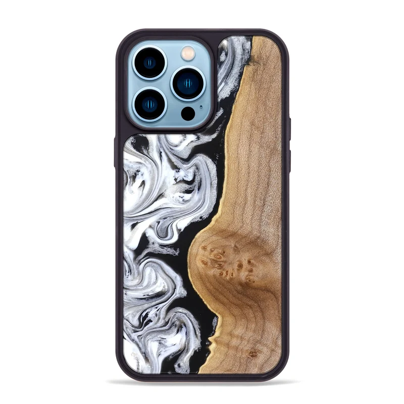 iPhone 14 Pro Max Wood Phone Case - Rolland (Black & White, 830032)