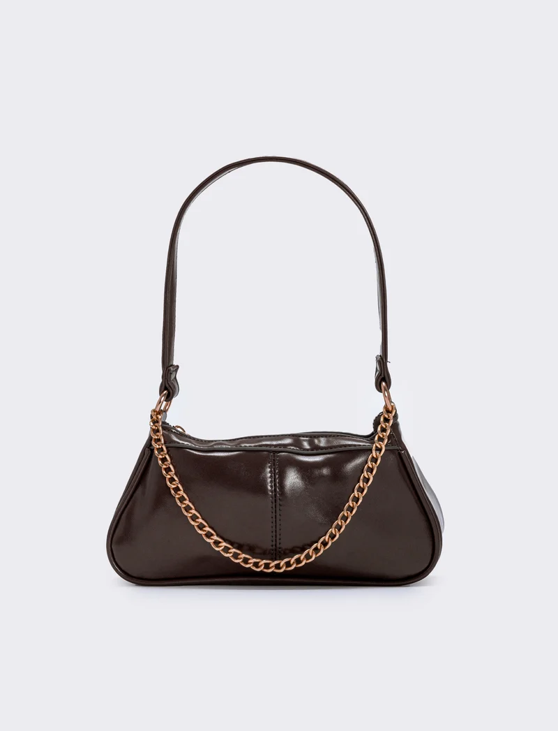 Borsetta baguette con catenina - Marrone