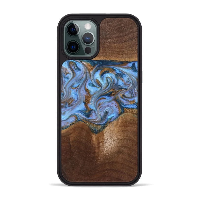 iPhone 12 Pro Max Wood Phone Case - Ford (Teal & Gold, 830001)