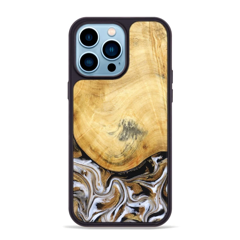 iPhone 14 Pro Max Wood Phone Case - Kamiyah (Black & White, 830030)