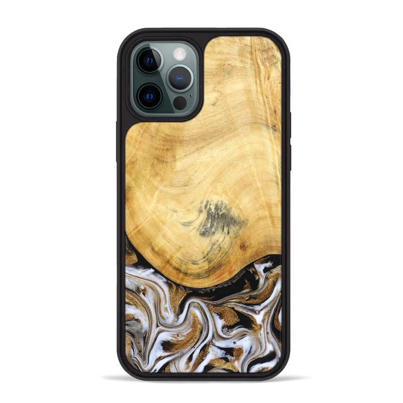 iPhone 12 Pro Max Wood Phone Case - Kamiyah (Black & White, 830030)