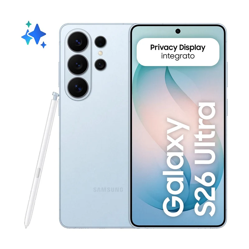Samsung Galaxy S26 Ultra Smartphone AI, 256GB, Privacy Display integrato, Processore potente, Assistente Foto, Camera 200 MP, 5000 mAh, Sky Blue