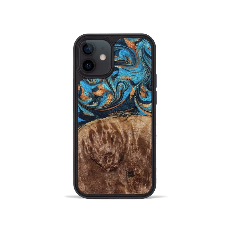 iPhone 12 mini Wood Phone Case - Nautica (Teal & Gold, 829996)
