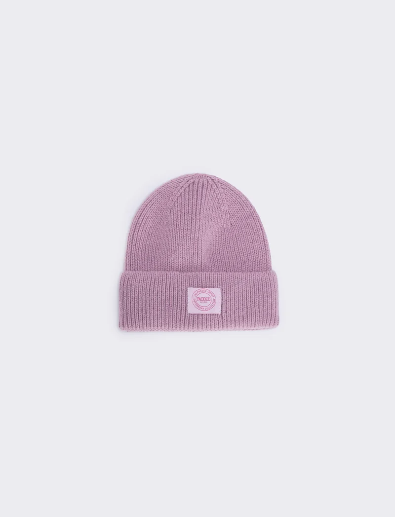 Cappello in maglia con risvolto - Rosa