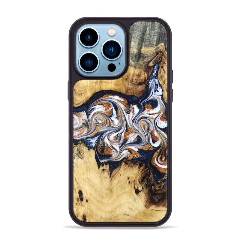 iPhone 14 Pro Max Wood Phone Case - Savanna (Teal & Gold, 830008)