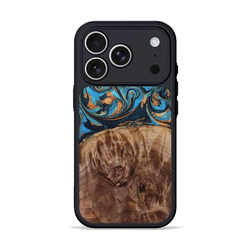 iPhone 17 Pro Wood Phone Case - Nautica (Teal & Gold, 829996)