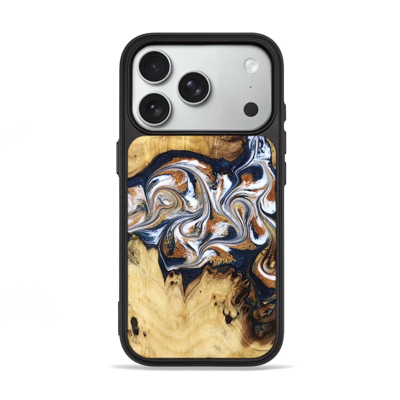 iPhone 18 Pro Wood Phone Case - Savanna (Teal & Gold, 830008)