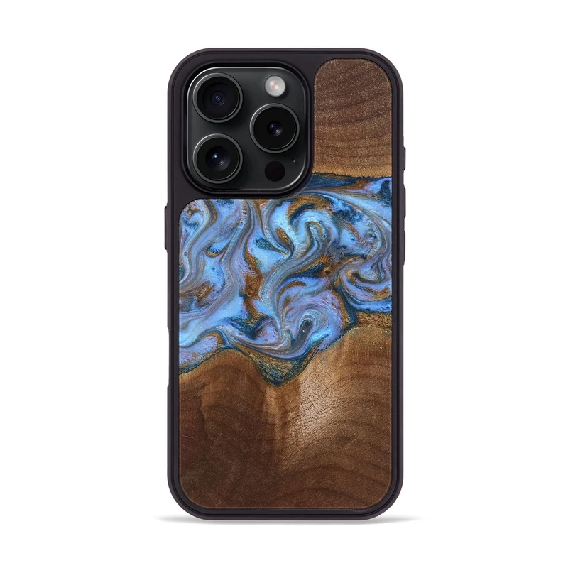 iPhone 16 Pro Wood Phone Case - Ford (Teal & Gold, 830001)