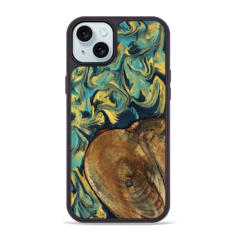 iPhone 15 Plus Wood Phone Case - Odie (Teal & Gold, 829995)