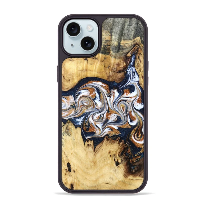iPhone 15 Plus Wood Phone Case - Savanna (Teal & Gold, 830008)