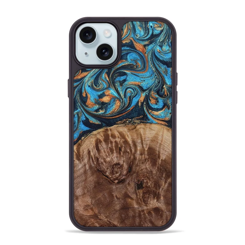 iPhone 15 Plus Wood Phone Case - Nautica (Teal & Gold, 829996)