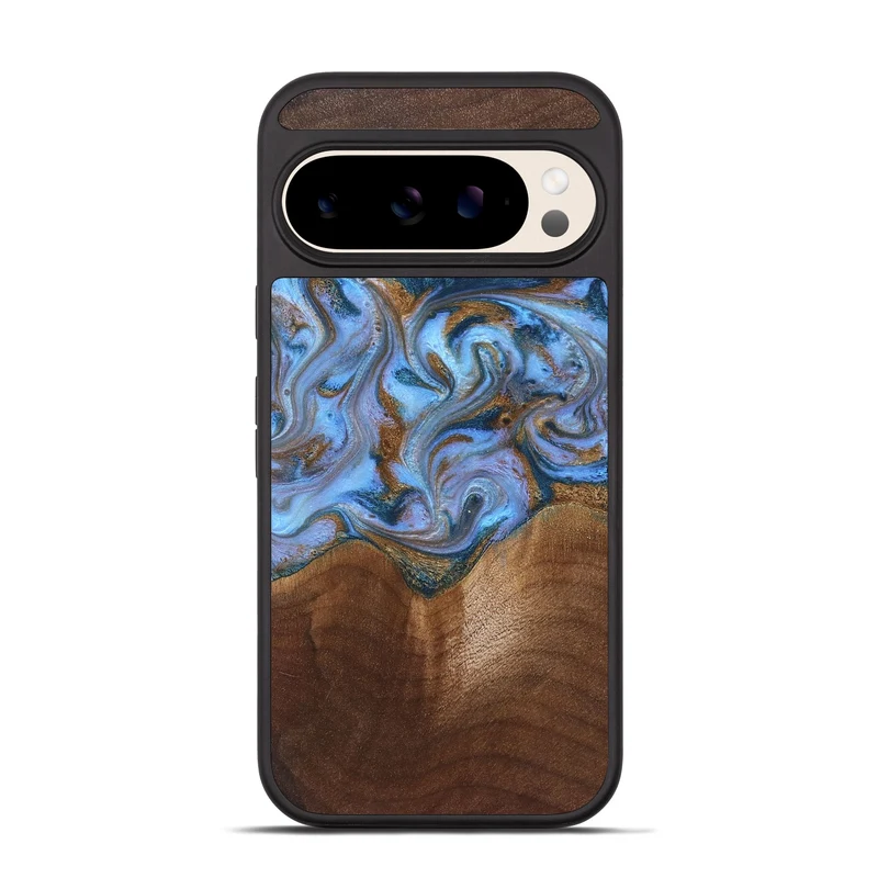 Pixel 10 Pro Wood Phone Case - Ford (Teal & Gold, 830001)