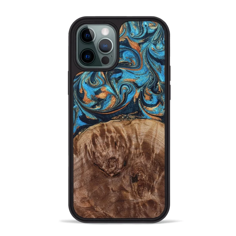 iPhone 12 Pro Max Wood Phone Case - Nautica (Teal & Gold, 829996)
