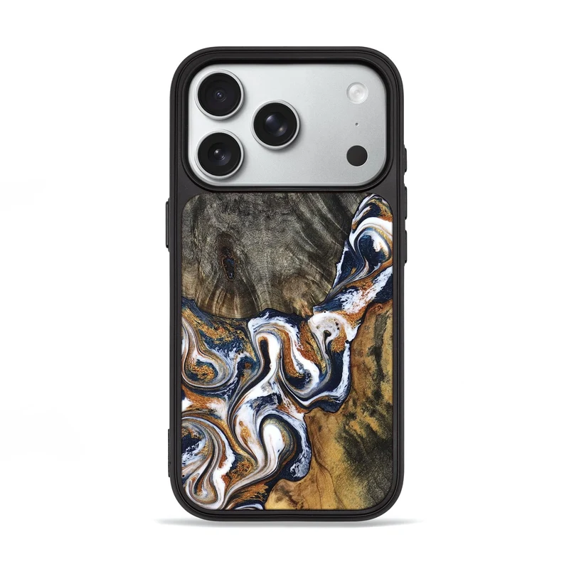 iPhone 18 Pro Wood Phone Case - Isai (Teal & Gold, 830003)
