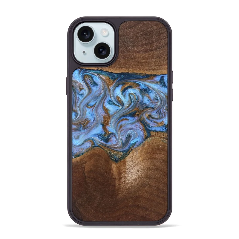 iPhone 15 Plus Wood Phone Case - Ford (Teal & Gold, 830001)