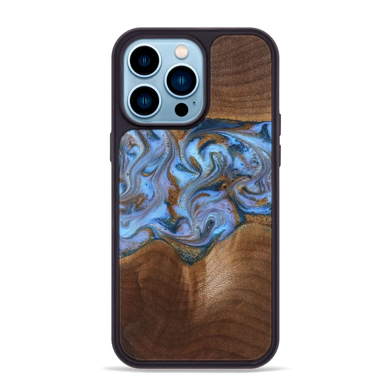 iPhone 14 Pro Max Wood Phone Case - Ford (Teal & Gold, 830001)