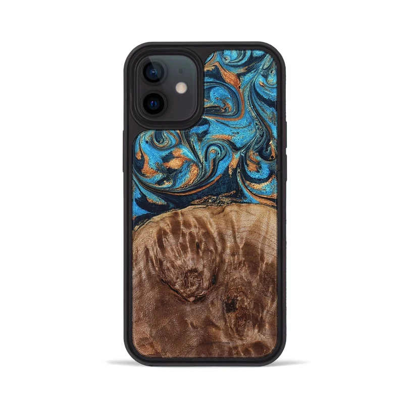 iPhone 12 Wood Phone Case - Nautica (Teal & Gold, 829996)