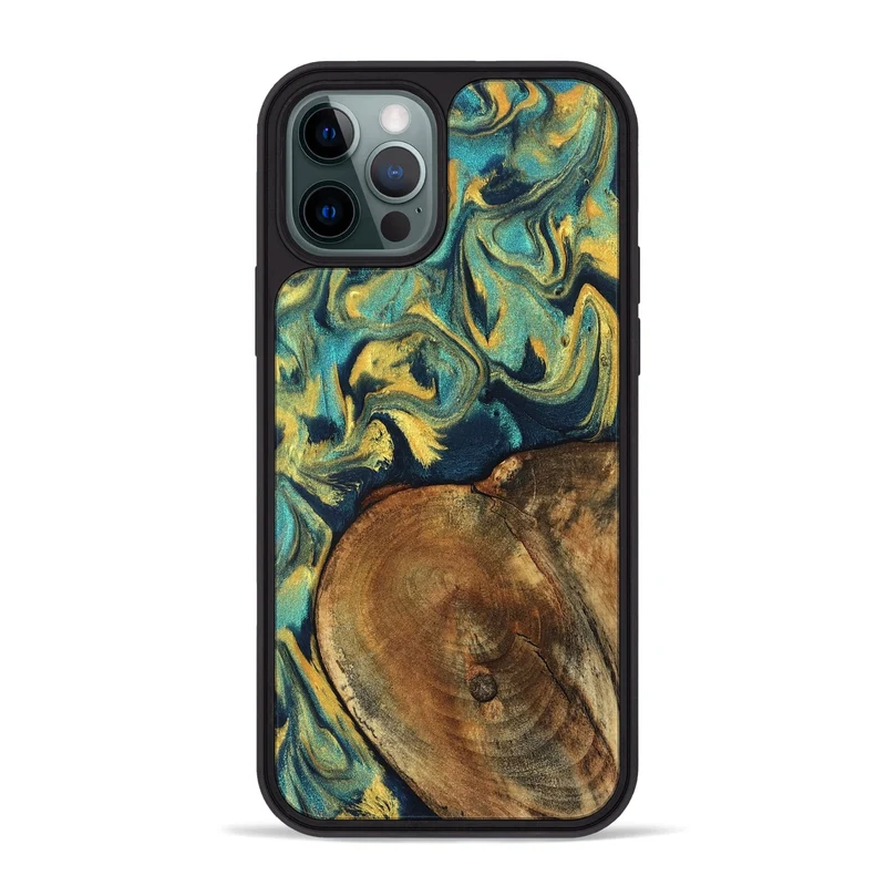 iPhone 12 Pro Max Wood Phone Case - Odie (Teal & Gold, 829995)