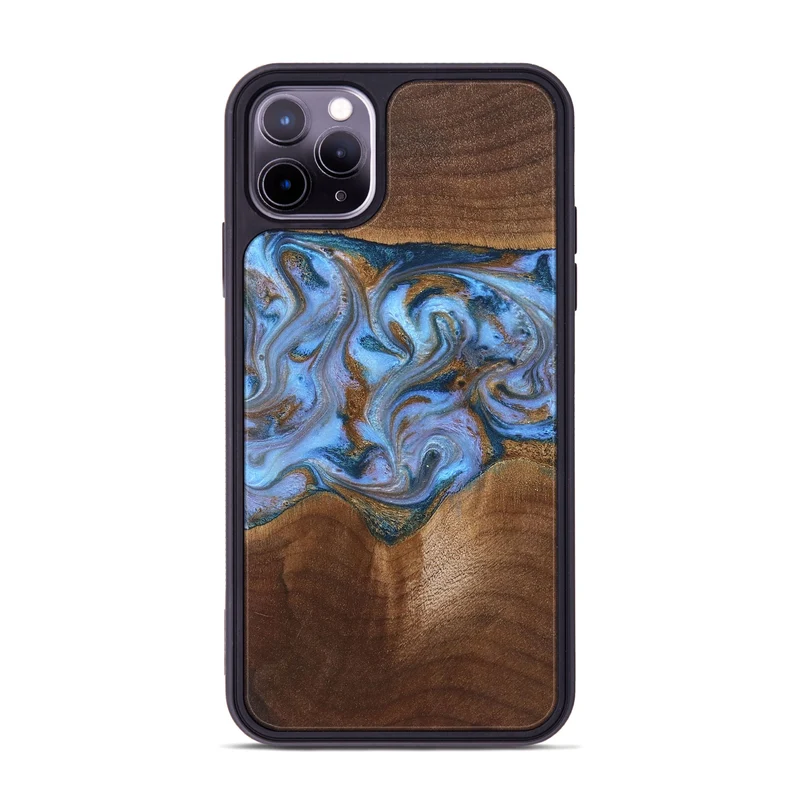 iPhone 11 Pro Max Wood Phone Case - Ford (Teal & Gold, 830001)