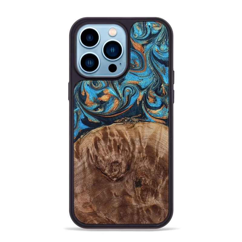 iPhone 14 Pro Max Wood Phone Case - Nautica (Teal & Gold, 829996)