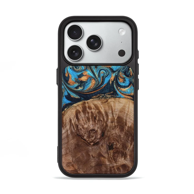 iPhone 18 Pro Wood Phone Case - Nautica (Teal & Gold, 829996)