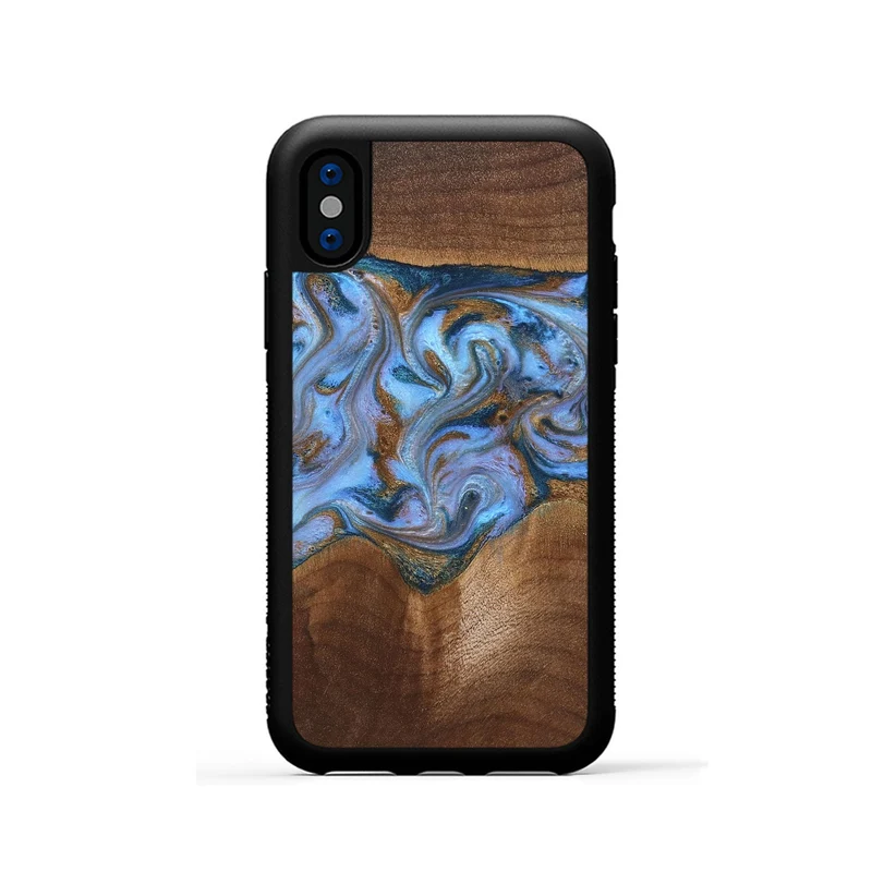 iPhone Xs Wood Phone Case - Ford (Teal & Gold, 830001)