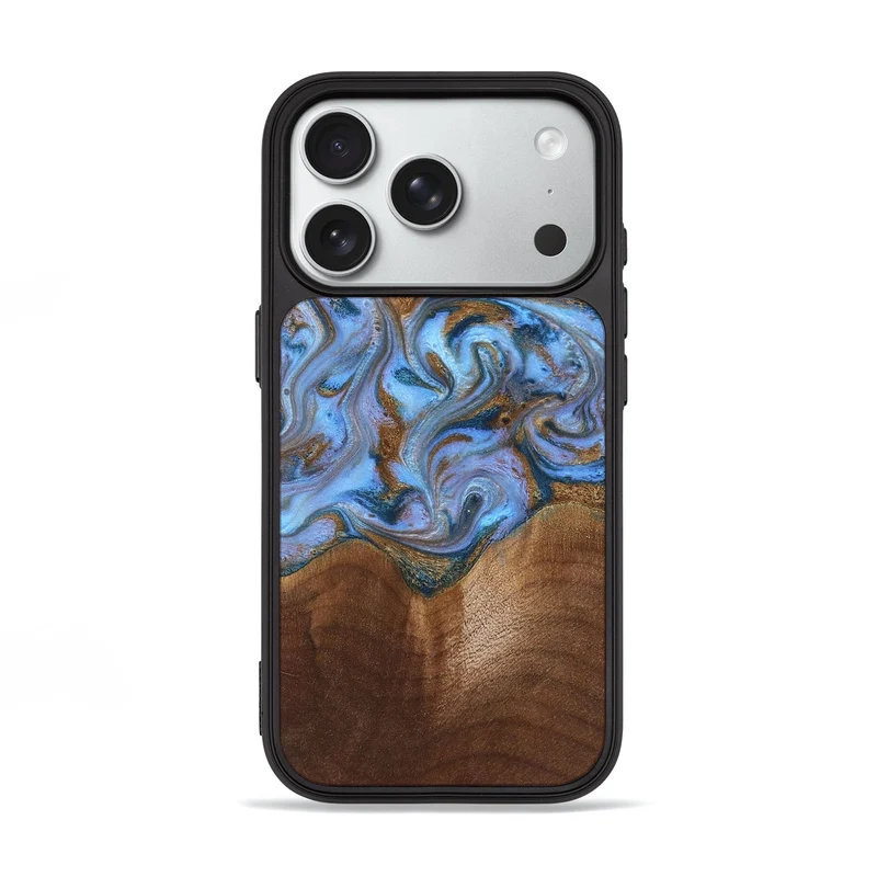 iPhone 18 Pro Wood Phone Case - Ford (Teal & Gold, 830001)