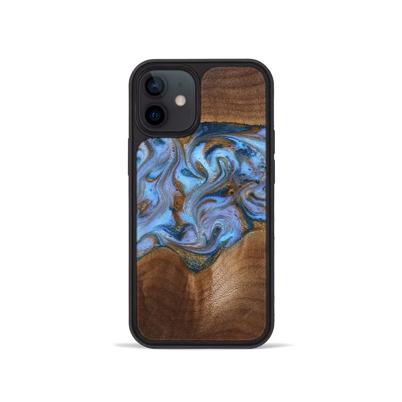 iPhone 12 mini Wood Phone Case - Ford (Teal & Gold, 830001)