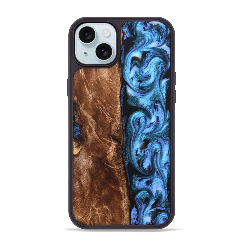 iPhone 15 Plus Wood Phone Case - Lily (Blue, 829989)