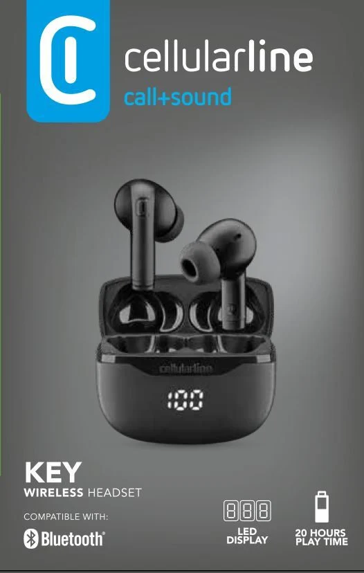 Cellularline Key Auricolari TWS Bluetooth custodia di ricarica e display led
