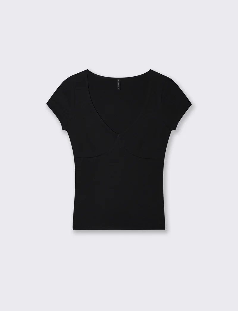 T-shirt a manica corta scollo a V slim - Nero