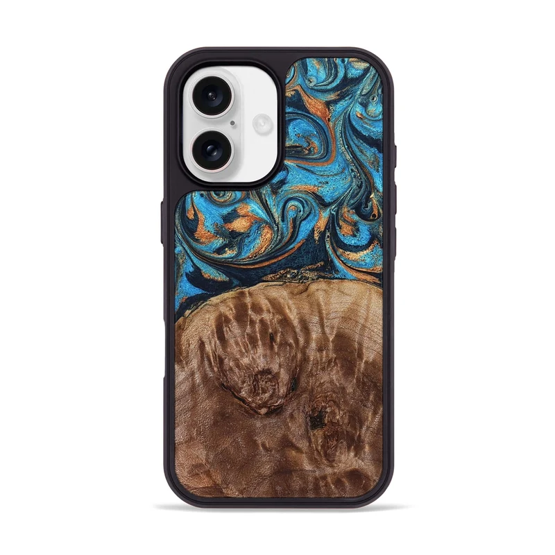 iPhone 17 Wood Phone Case - Nautica (Teal & Gold, 829996)