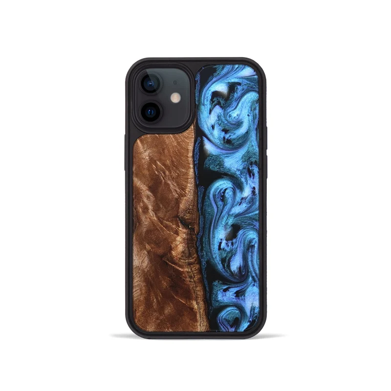 iPhone 12 mini Wood Phone Case - Lily (Blue, 829989)