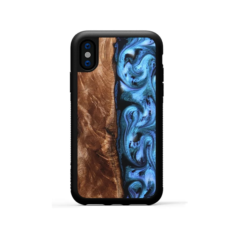 iPhone Xs Wood Phone Case - Lily (Blue, 829989)