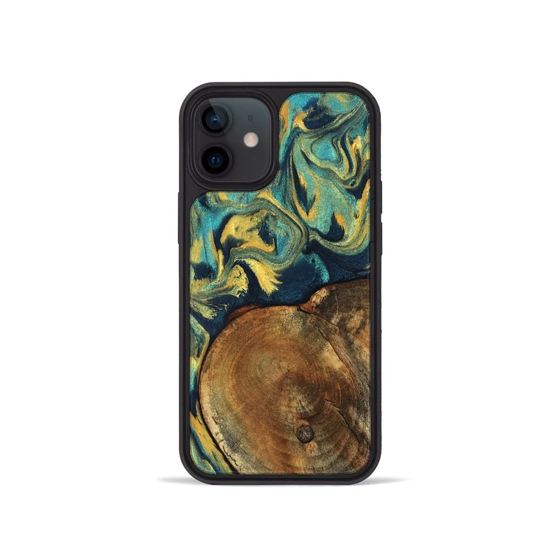iPhone 12 mini Wood Phone Case - Odie (Teal & Gold, 829995)