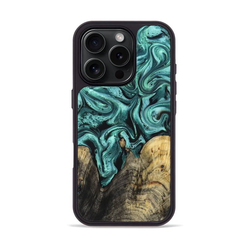 iPhone 16 Pro Wood Phone Case - Omarion (Green, 829977)
