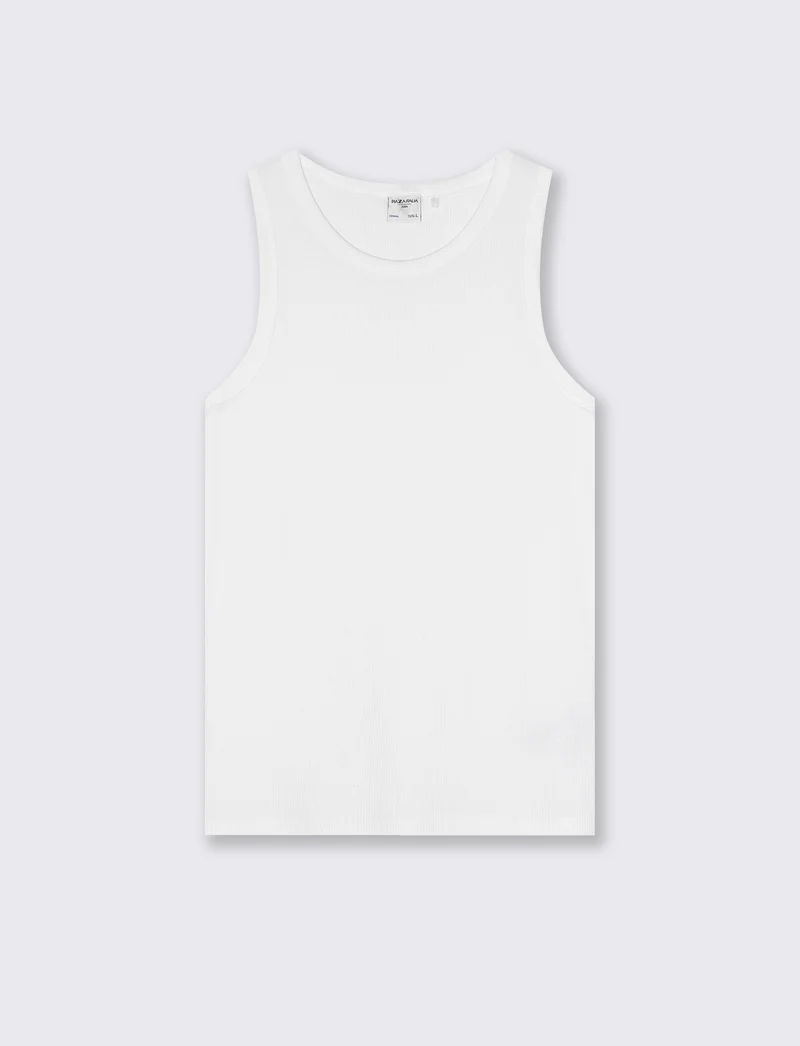 Canotta Slim Fit in Tessuto Waffle - Bianco