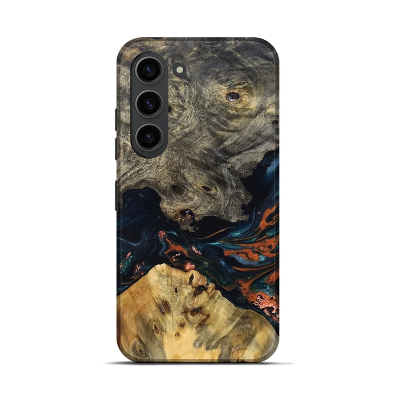 Galaxy S23 Wood Live Edge Phone Case - Yehuda (Teal & Gold, 829836)