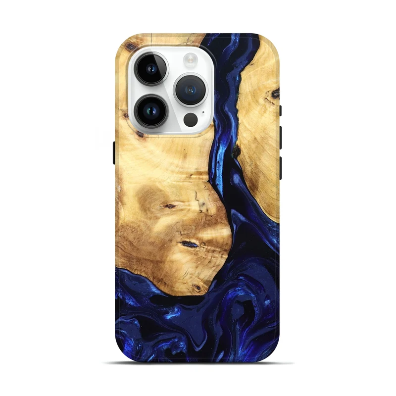 iPhone 15 Pro Wood Live Edge Phone Case - Tayla (Blue, 829853)