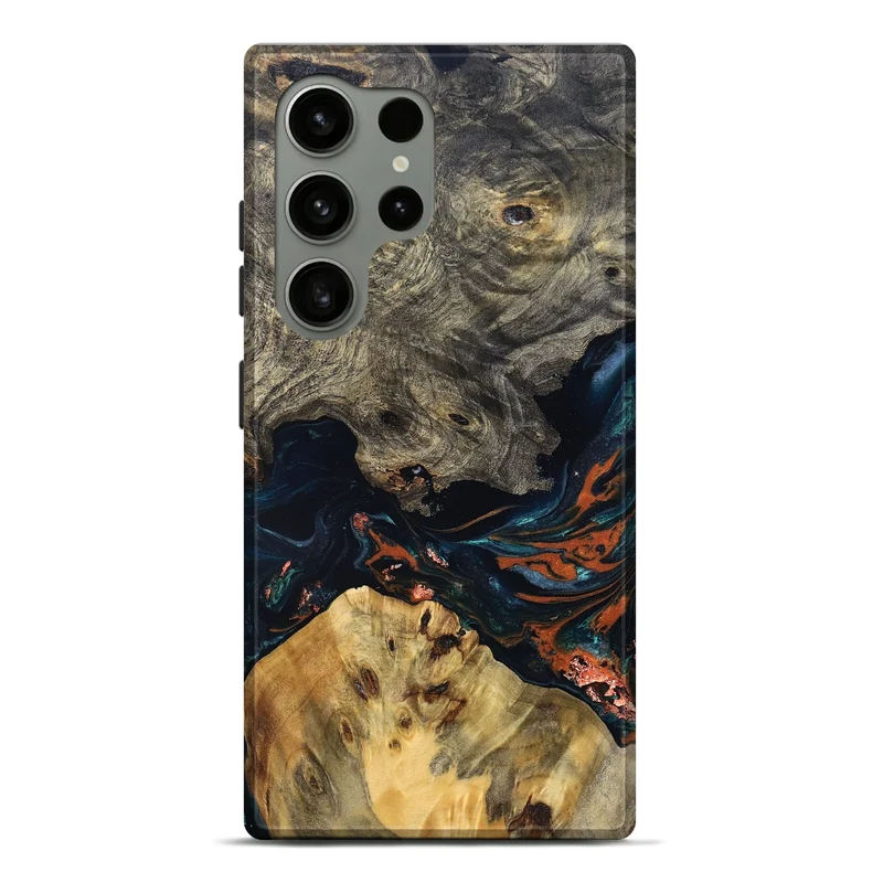 Galaxy S24 Ultra Wood Live Edge Phone Case - Yehuda (Teal & Gold, 829836)