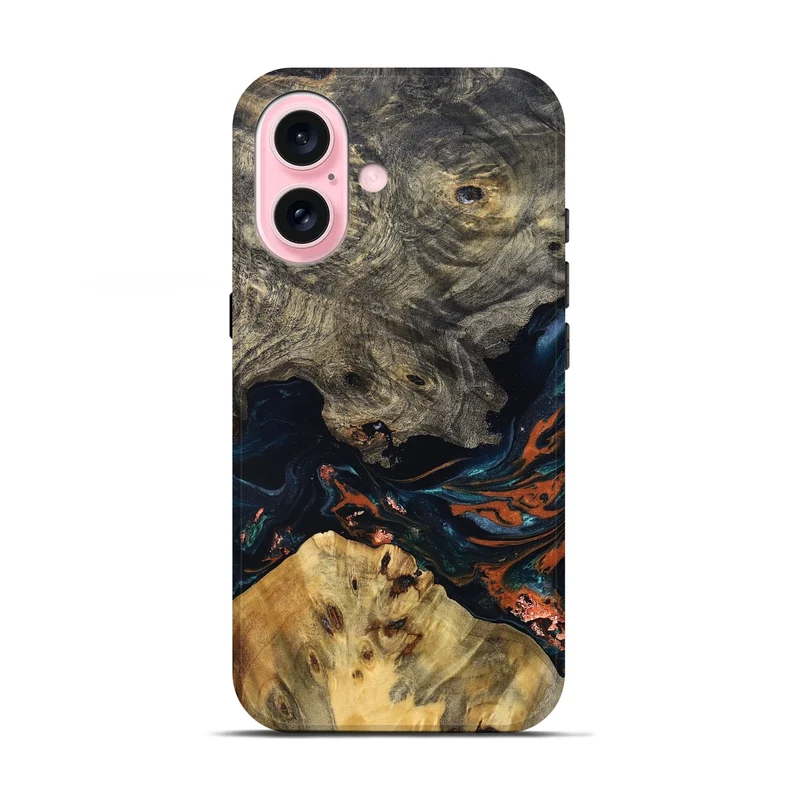iPhone 17 Wood Live Edge Phone Case - Yehuda (Teal & Gold, 829836)