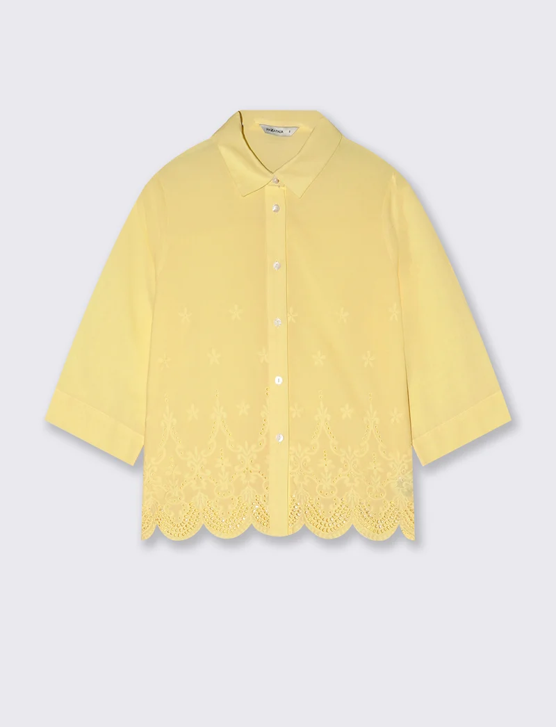 Camicia in Cotone a Manica Tre Quarti - Giallo pastello
