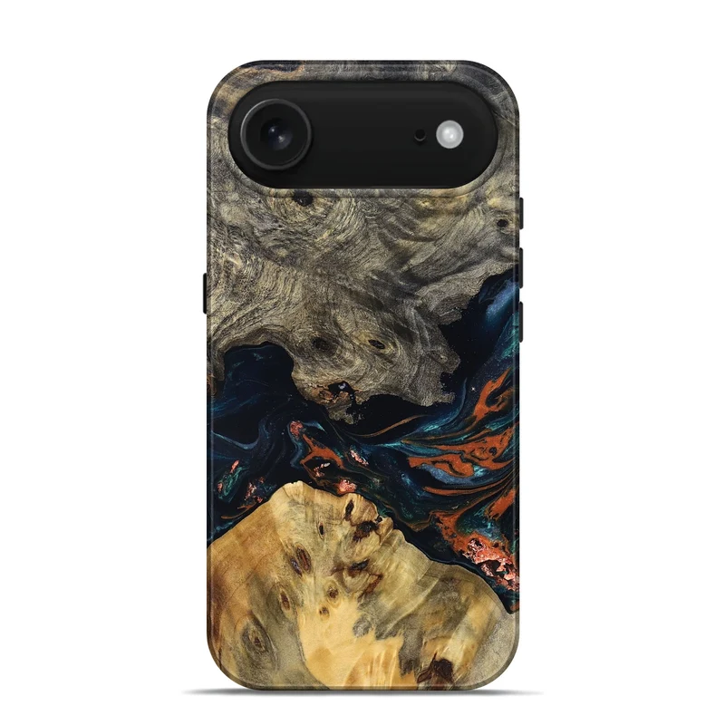 iPhone 17 Air Wood Live Edge Phone Case - Yehuda (Teal & Gold, 829836)