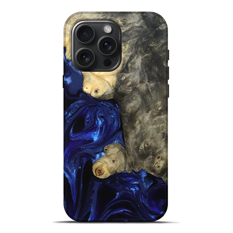iPhone 16 Pro Max Wood Live Edge Phone Case - Paige (Blue, 829854)